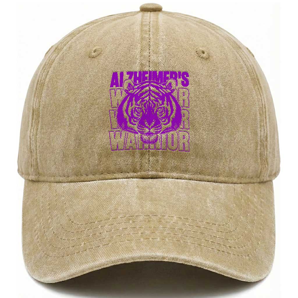 Alzheimer's Warrior Washed Cotton Baseball Cap Purple Tiger Ribbon Support Graphic TS12 Print Your Wear