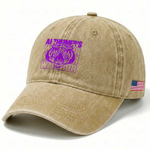 Alzheimer's Warrior Washed Cotton Baseball Cap Purple Tiger Ribbon Support Graphic