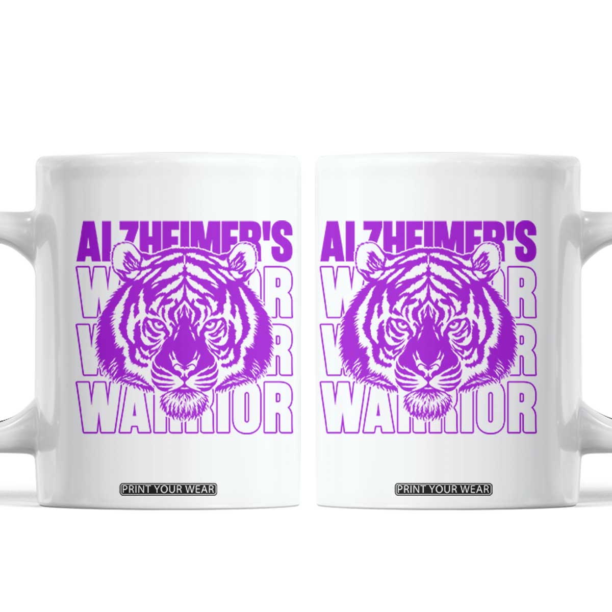 Alzheimer's Warrior Coffee Mug Purple Tiger Ribbon Support Graphic TS12 White Print Your Wear
