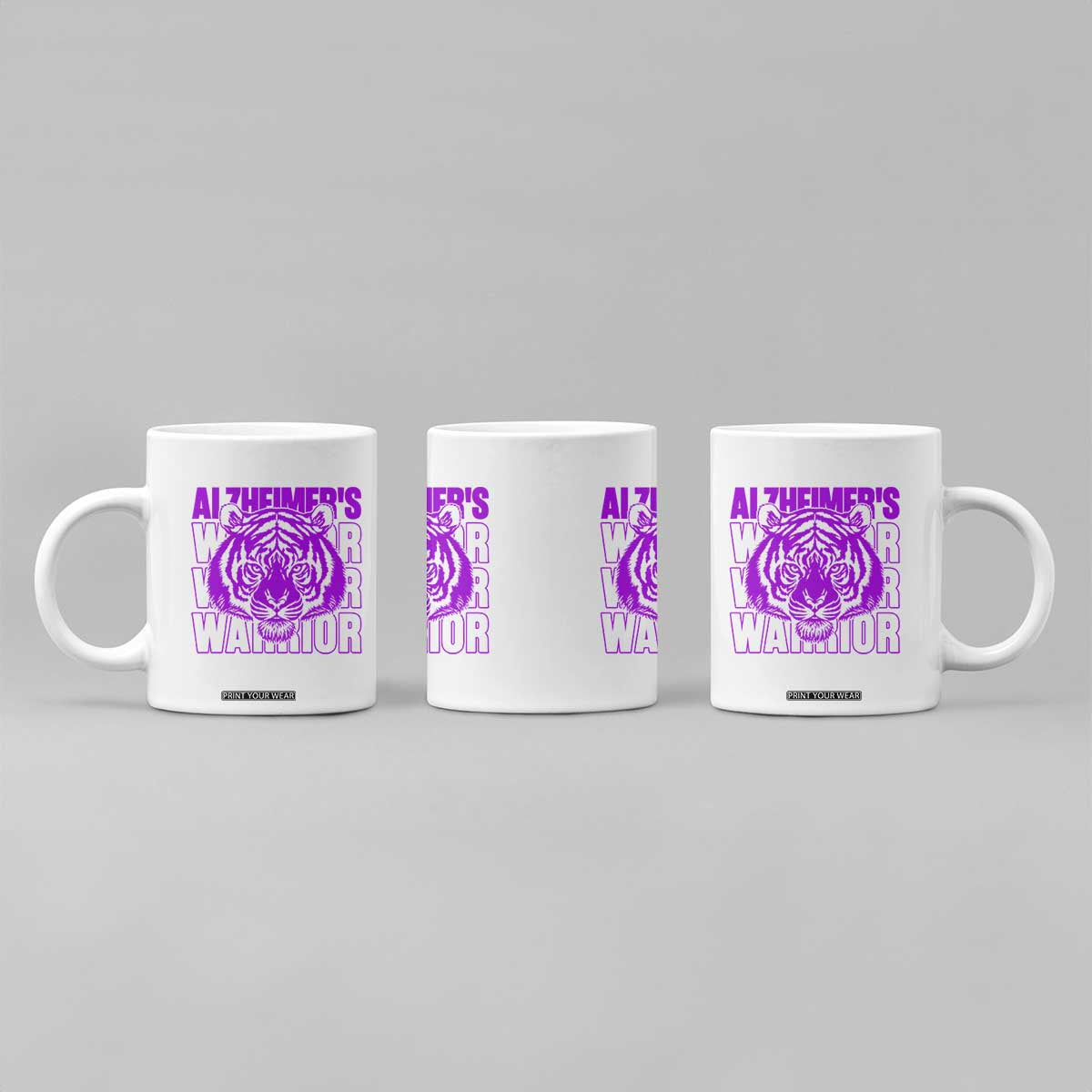 Alzheimer's Warrior Coffee Mug Purple Tiger Ribbon Support Graphic