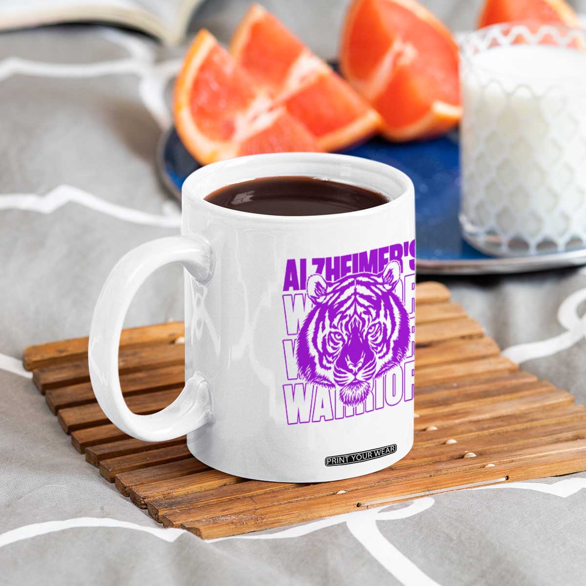Alzheimer's Warrior Coffee Mug Purple Tiger Ribbon Support Graphic
