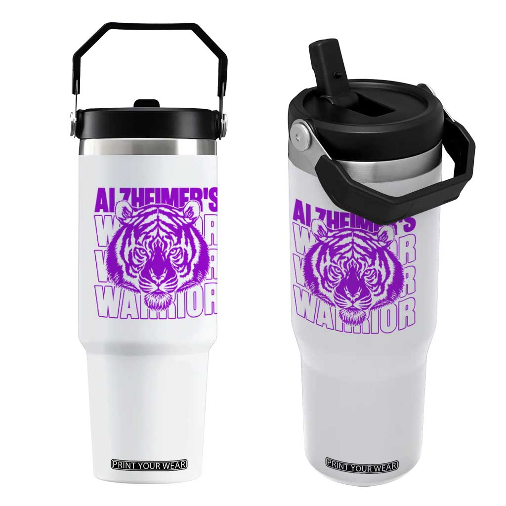 Alzheimer's Warrior Flip Straw Tumbler Purple Tiger Ribbon Support Graphic TS12 One Size: 30 oz White Print Your Wear