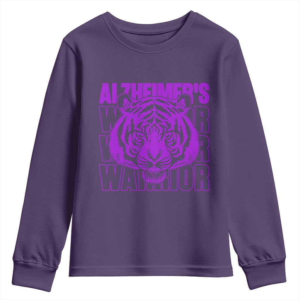 Alzheimer's Warrior Youth Sweatshirt Purple Tiger Ribbon Support Graphic TS12 Purple Print Your Wear