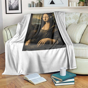 Funny Mona Lisa Bass Face Throw Blanket Vintage DJ Producer Music Lover Gift