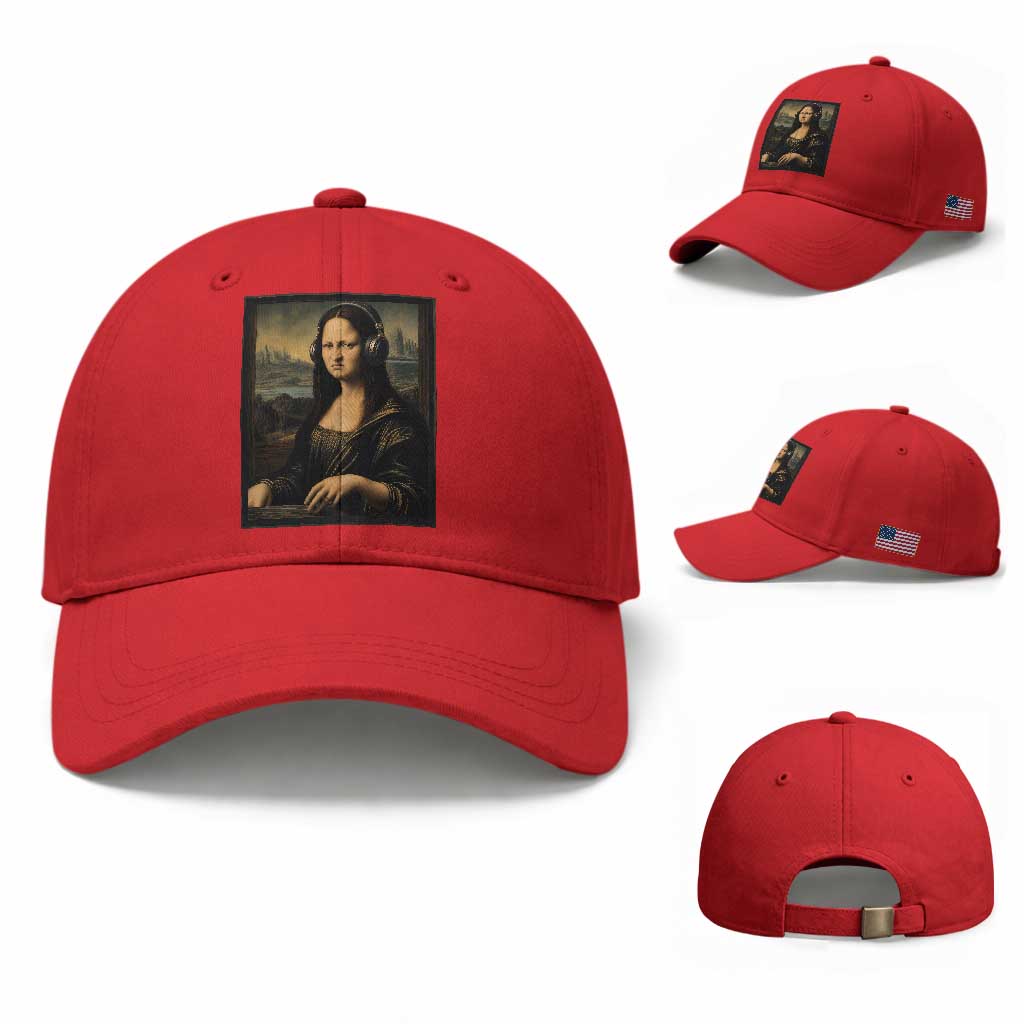 Funny Mona Lisa Bass Face Baseball Cap Vintage DJ Producer Music Lover Gift TS12 Baseball Cap Universal Fit Red Print Your Wear