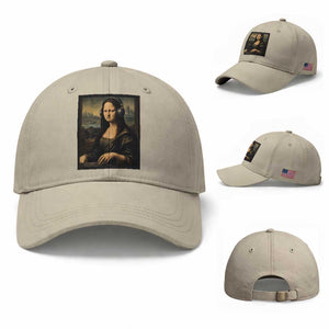 Funny Mona Lisa Bass Face Baseball Cap Vintage DJ Producer Music Lover Gift TS12 Baseball Cap Universal Fit Beige Print Your Wear