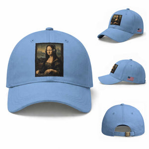 Funny Mona Lisa Bass Face Baseball Cap Vintage DJ Producer Music Lover Gift TS12 Baseball Cap Universal Fit Light Blue Print Your Wear