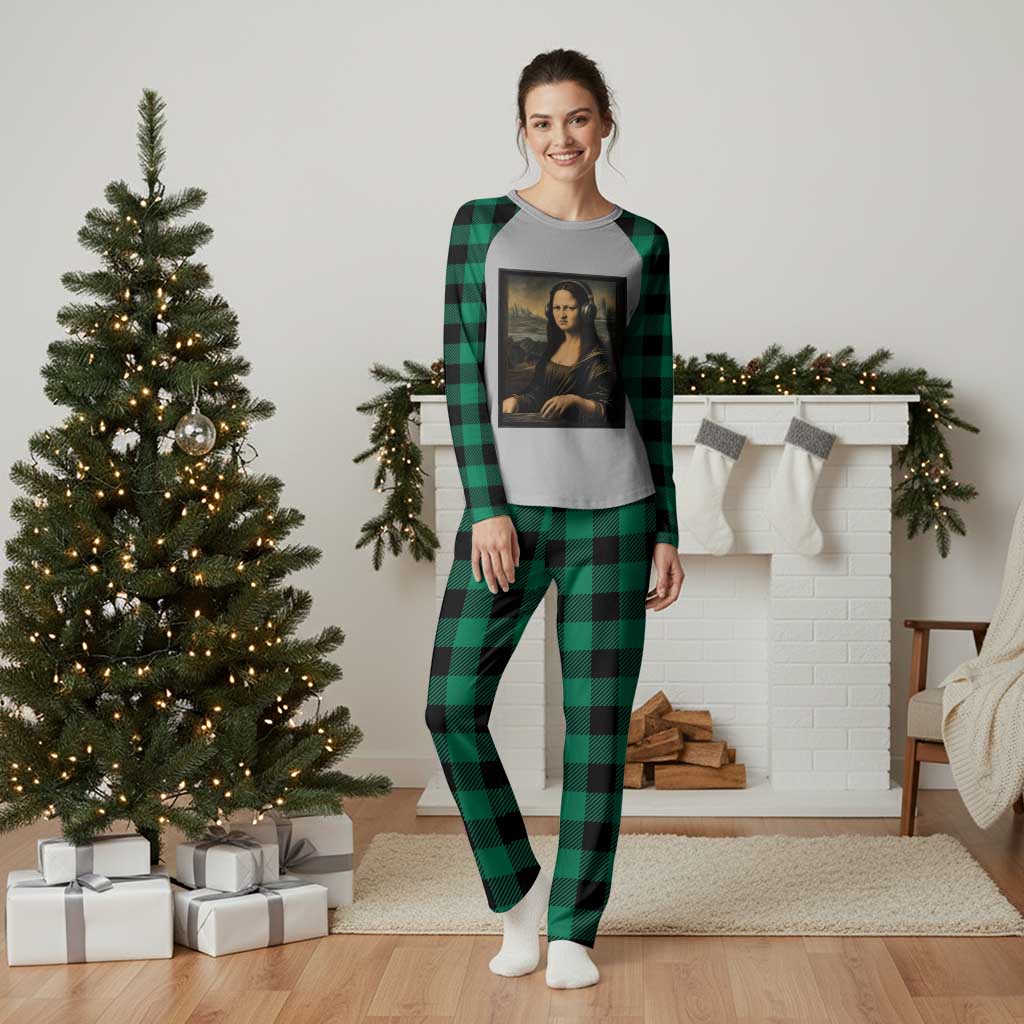 Funny Mona Lisa Bass Face Plaid Pajama Set Vintage DJ Producer Music Lover Gift