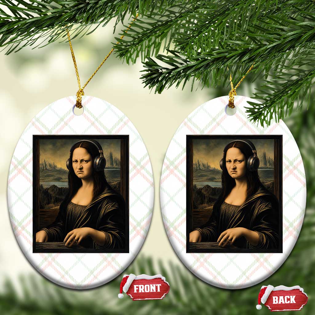 Funny Mona Lisa Bass Face Ceramic Ornament Vintage DJ Producer Music Lover Gift