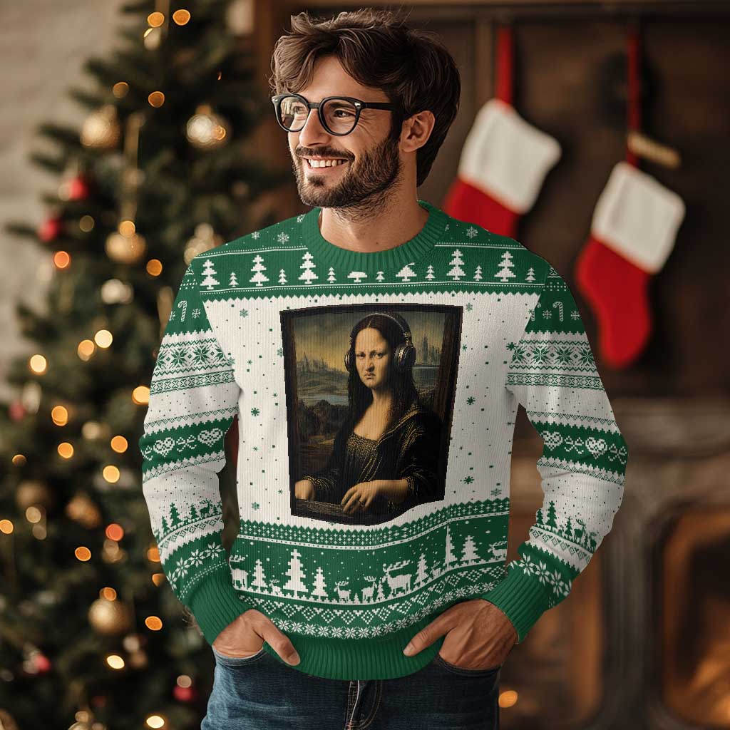 Funny Mona Lisa Bass Face Ugly Christmas Sweater Vintage DJ Producer Music Lover Gift