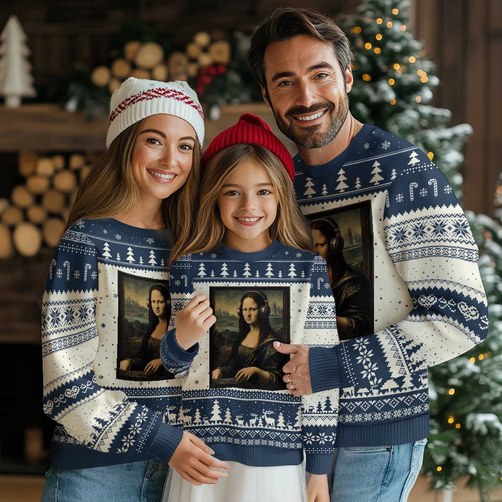 Funny Mona Lisa Bass Face Ugly Christmas Sweater Vintage DJ Producer Music Lover Gift