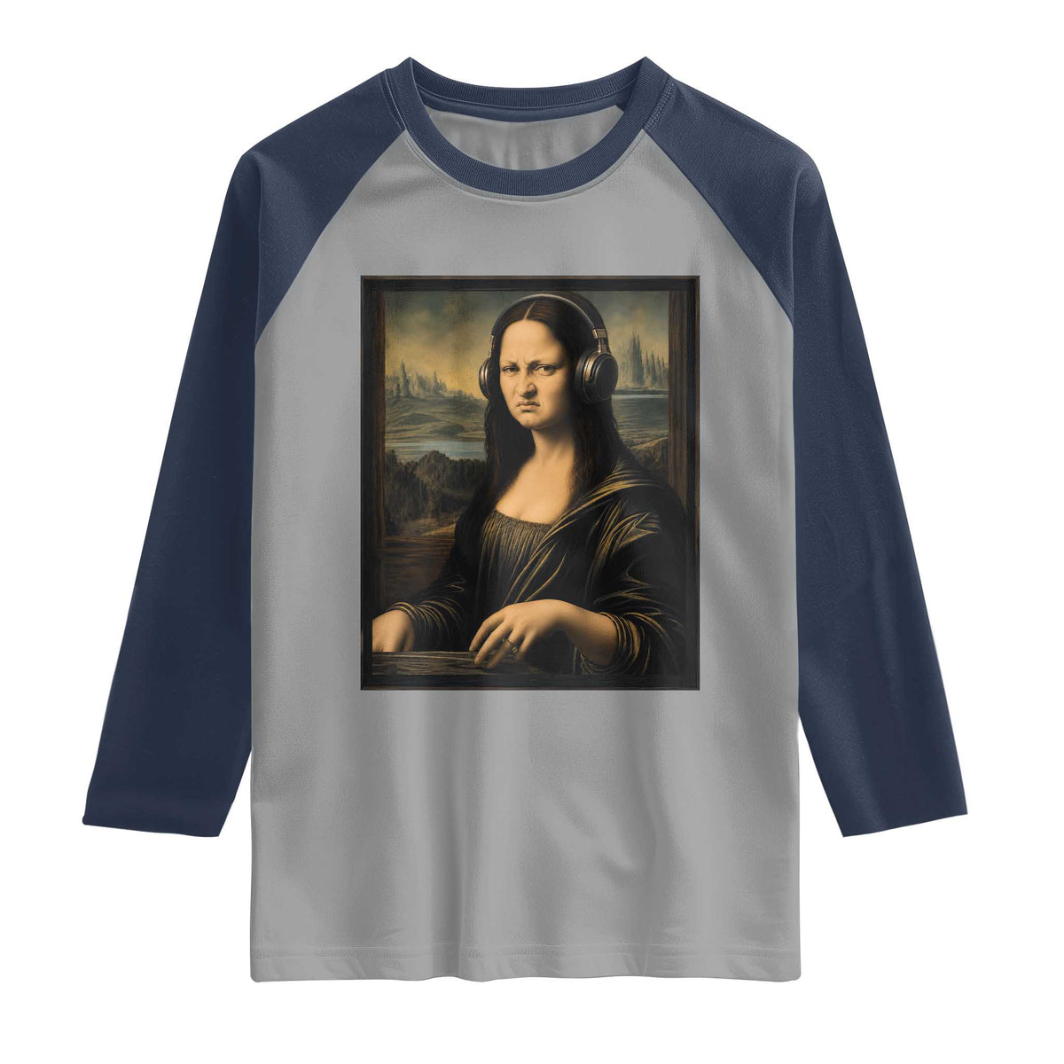 Funny Mona Lisa Bass Face Raglan Shirt Vintage DJ Producer Music Lover Gift