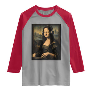 Funny Mona Lisa Bass Face Raglan Shirt Vintage DJ Producer Music Lover Gift