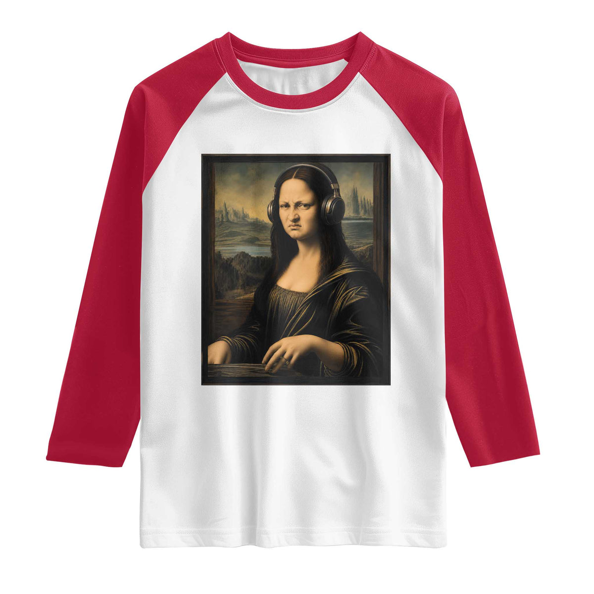 Funny Mona Lisa Bass Face Raglan Shirt Vintage DJ Producer Music Lover Gift