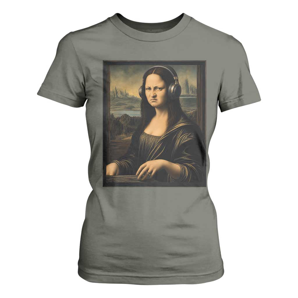 Funny Mona Lisa Bass Face T Shirt For Women Vintage DJ Producer Music Lover Gift TS12 Military Green Print Your Wear