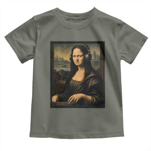 Funny Mona Lisa Bass Face Toddler T Shirt Vintage DJ Producer Music Lover Gift TS12 Military Green Print Your Wear