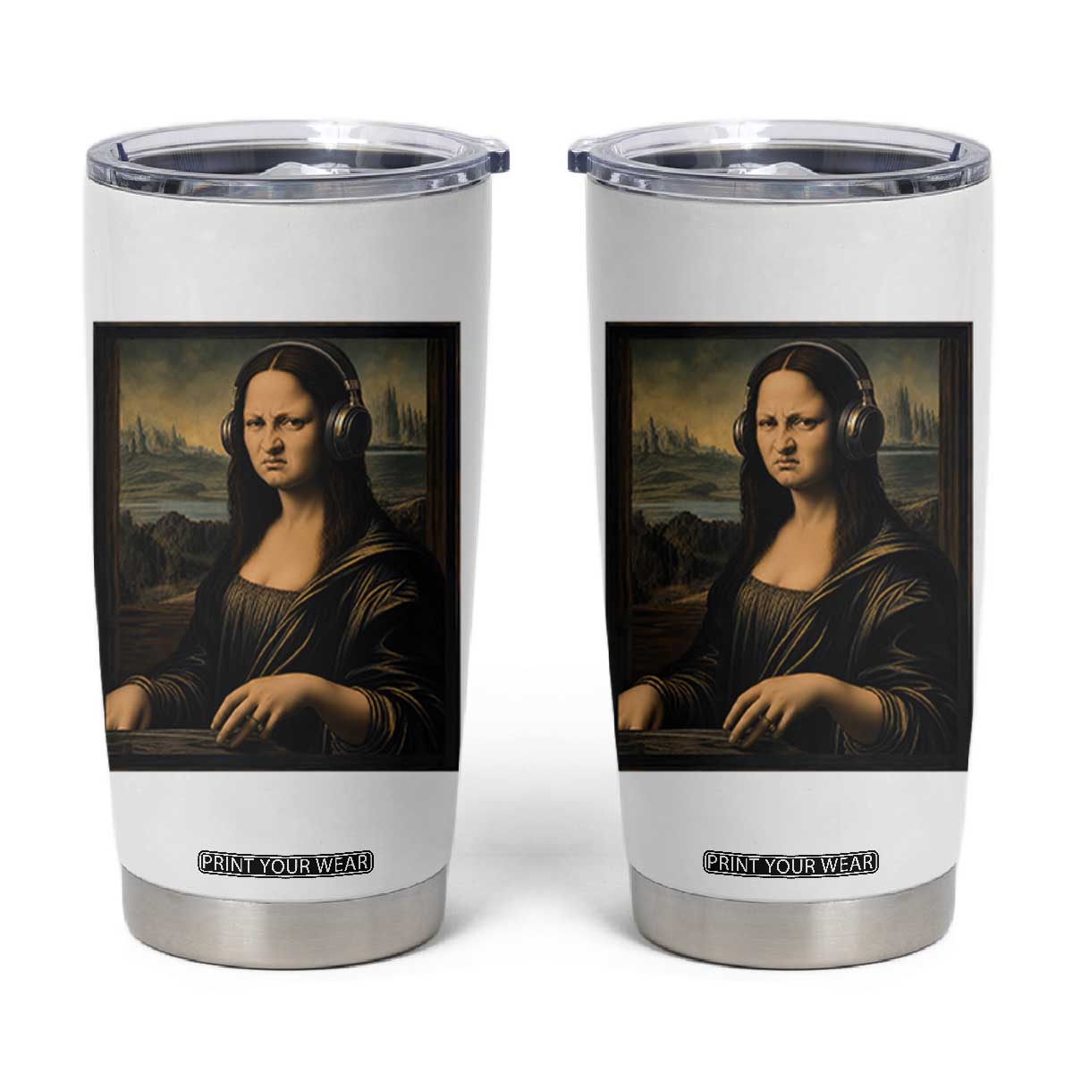 Funny Mona Lisa Bass Face Tumbler Cup Vintage DJ Producer Music Lover Gift TS12 White Print Your Wear