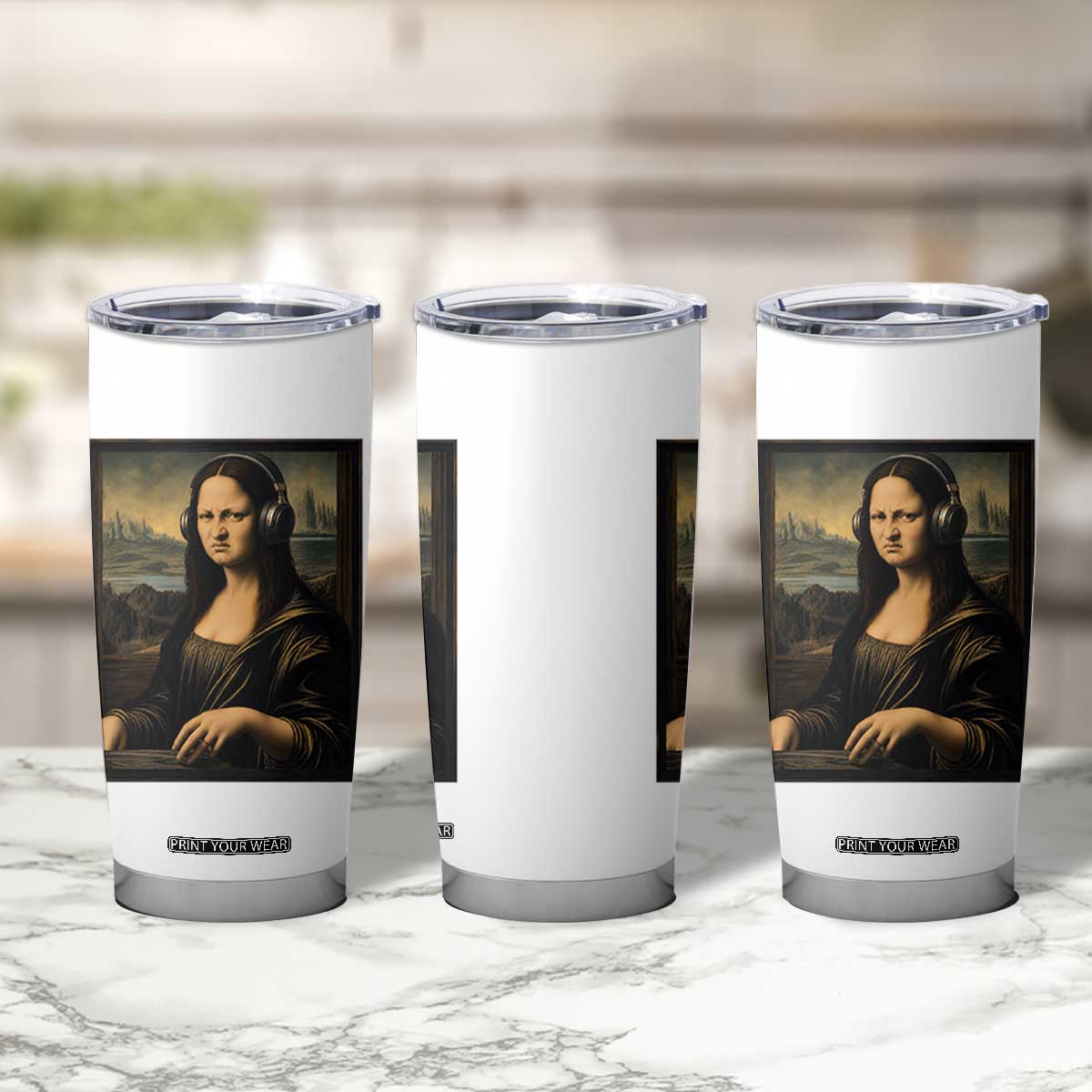 Funny Mona Lisa Bass Face Tumbler Cup Vintage DJ Producer Music Lover Gift
