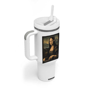 Funny Mona Lisa Bass Face Tumbler With Handle Vintage DJ Producer Music Lover Gift