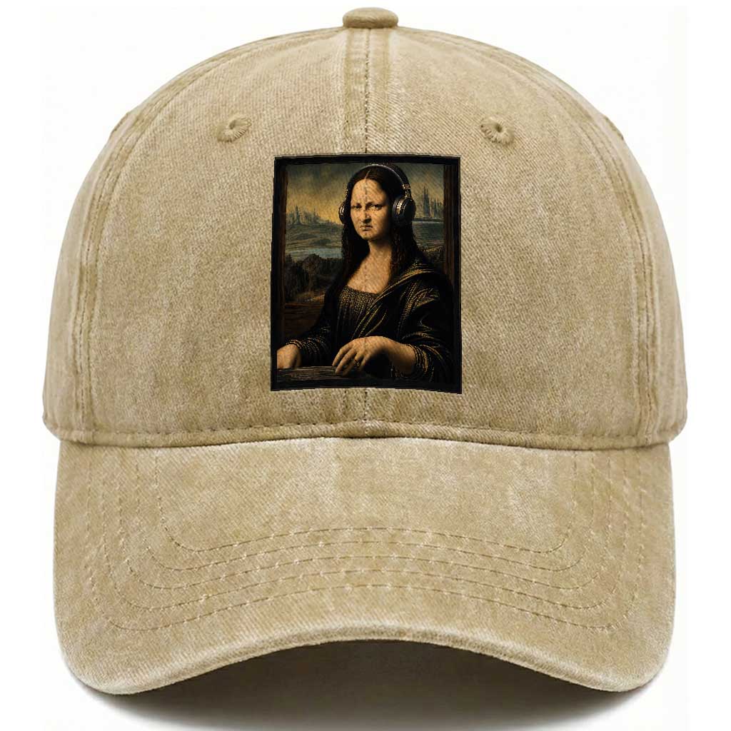 Funny Mona Lisa Bass Face Washed Cotton Baseball Cap Vintage DJ Producer Music Lover Gift TS12 Print Your Wear