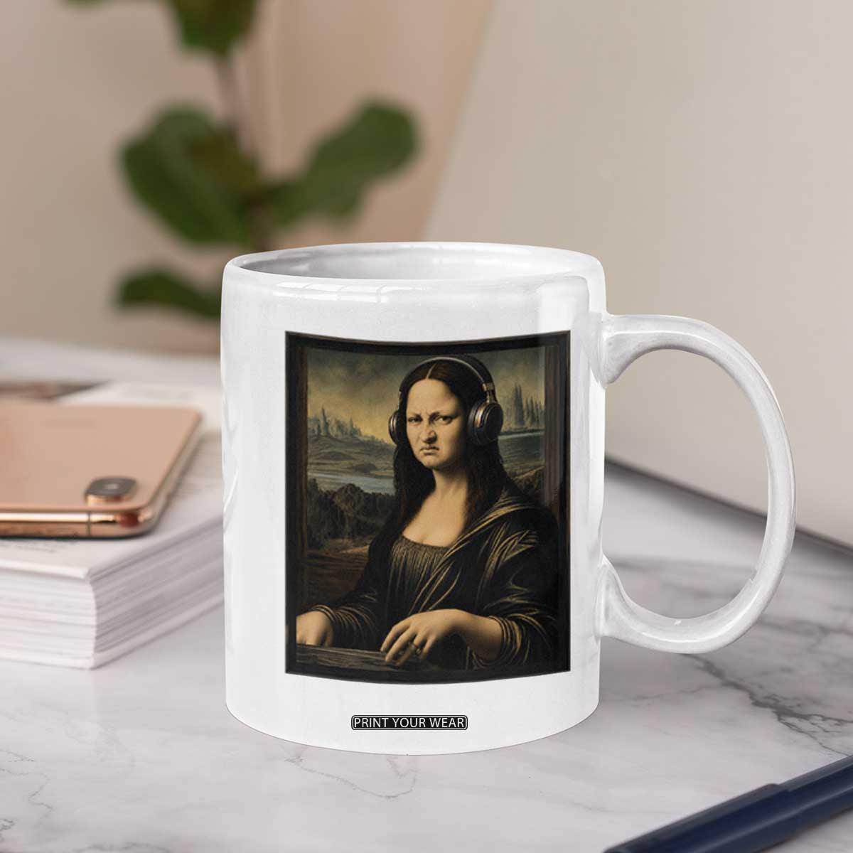 Funny Mona Lisa Bass Face Coffee Mug Vintage DJ Producer Music Lover Gift