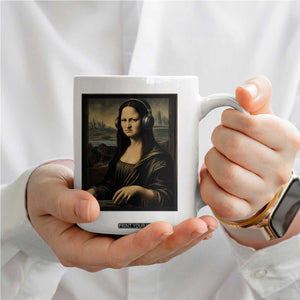 Funny Mona Lisa Bass Face Coffee Mug Vintage DJ Producer Music Lover Gift