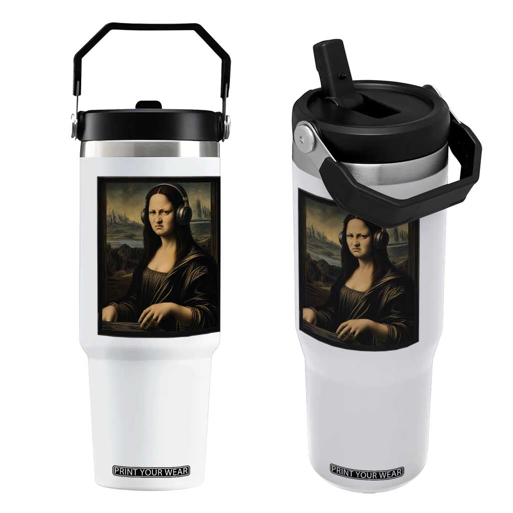 Funny Mona Lisa Bass Face Flip Straw Tumbler Vintage DJ Producer Music Lover Gift