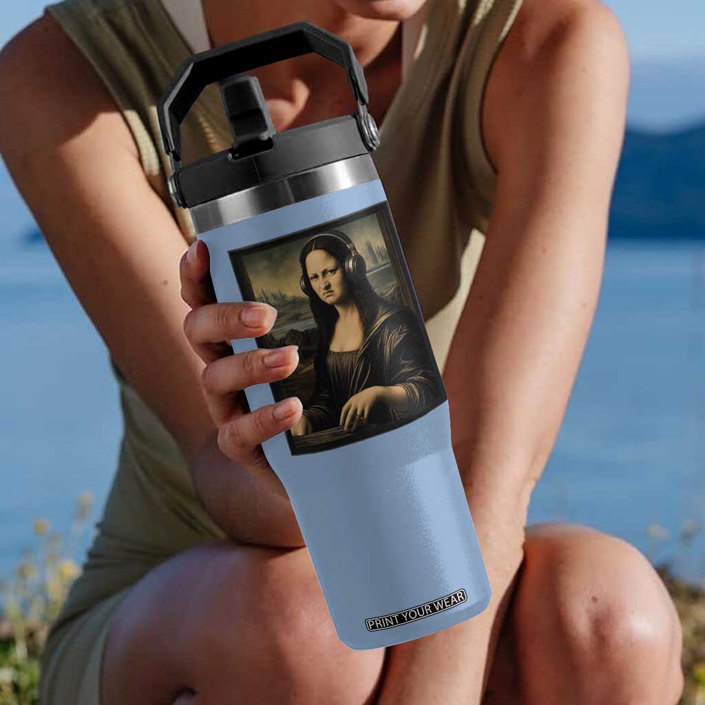 Funny Mona Lisa Bass Face Flip Straw Tumbler Vintage DJ Producer Music Lover Gift