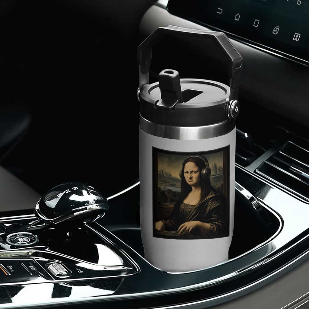 Funny Mona Lisa Bass Face Flip Straw Tumbler Vintage DJ Producer Music Lover Gift