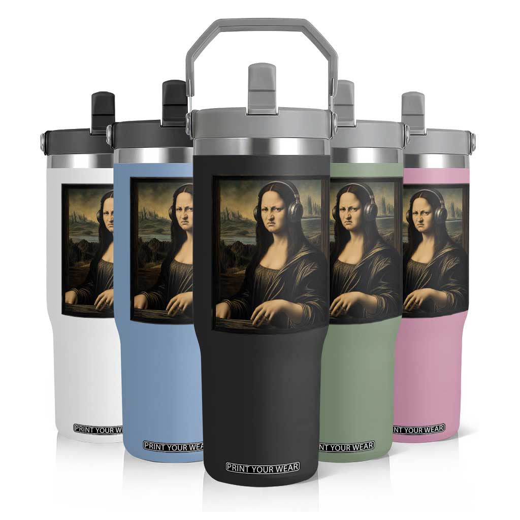Funny Mona Lisa Bass Face Flip Straw Tumbler Vintage DJ Producer Music Lover Gift