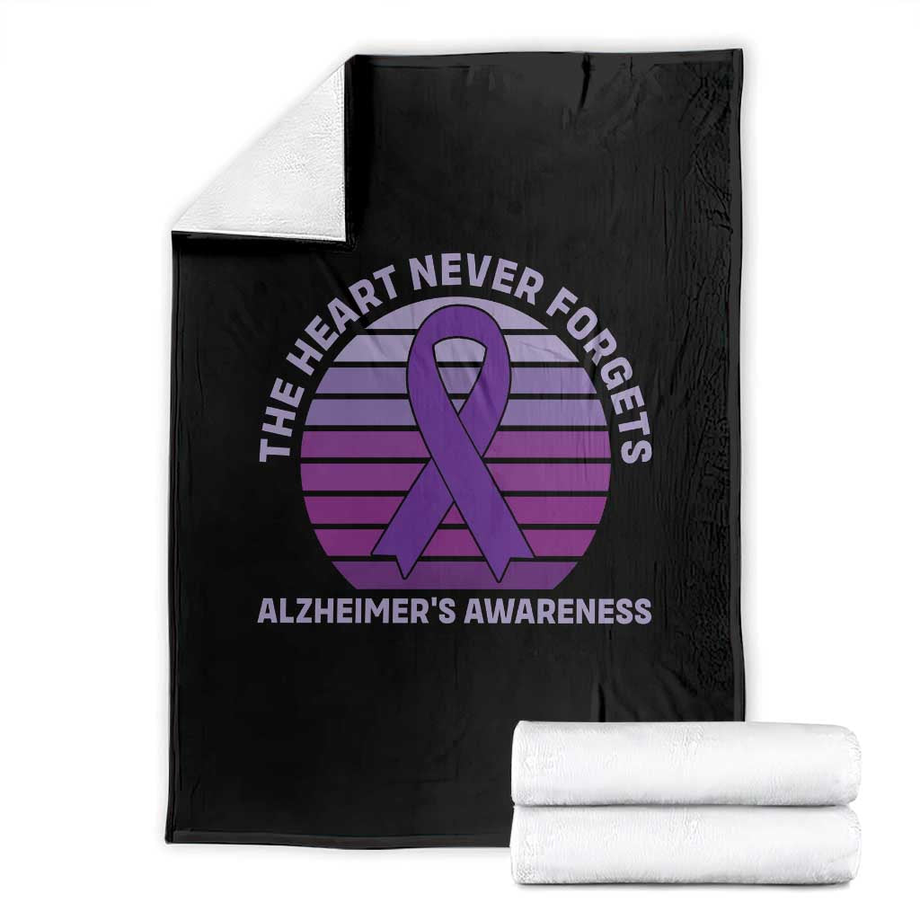 The Heart Never Forgets Alzheimers Support Throw Blanket Vintage Sunset Purple Ribbon Graphic TS12 Black Print Your Wear