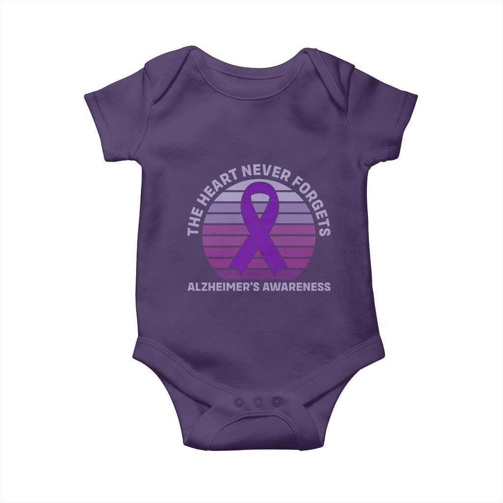The Heart Never Forgets Alzheimers Support Baby Onesie Vintage Sunset Purple Ribbon Graphic TS12 Purple Print Your Wear
