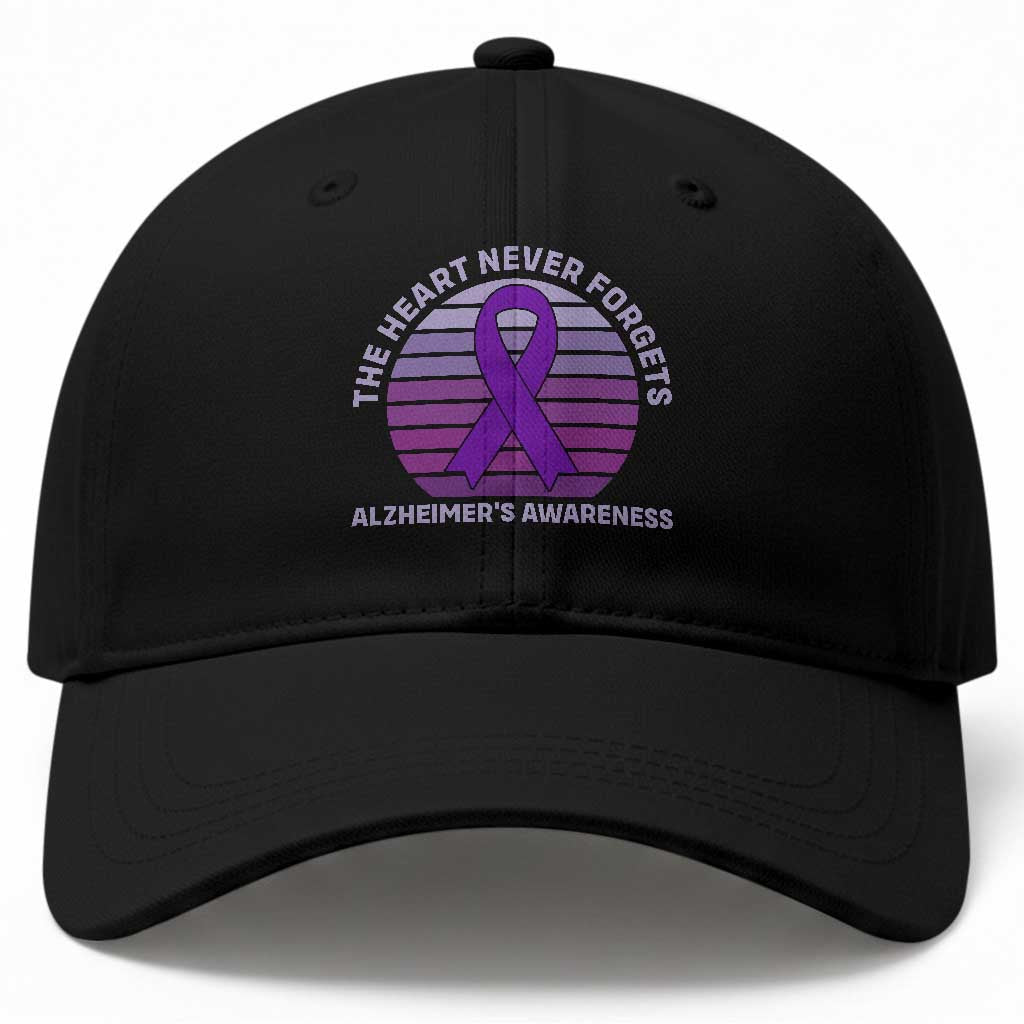 The Heart Never Forgets Alzheimers Support Baseball Cap Vintage Sunset Purple Ribbon Graphic TS12 Print Your Wear