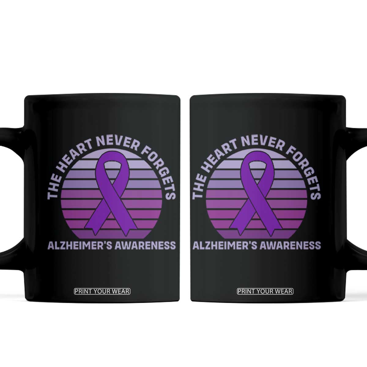 The Heart Never Forgets Alzheimers Support Coffee Mug Vintage Sunset Purple Ribbon Graphic TS12 Black Print Your Wear