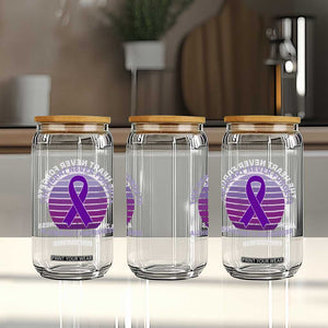 The Heart Never Forgets Alzheimers Support Glass Can Vintage Sunset Purple Ribbon Graphic