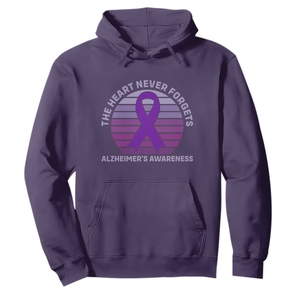 The Heart Never Forgets Alzheimers Support Hoodie Vintage Sunset Purple Ribbon Graphic TS12 Purple Print Your Wear