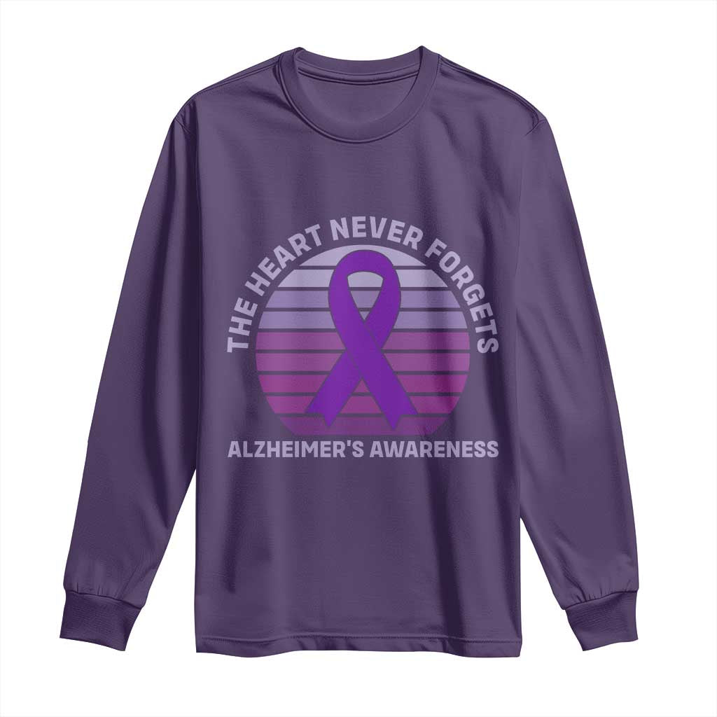The Heart Never Forgets Alzheimers Support Long Sleeve Shirt Vintage Sunset Purple Ribbon Graphic TS12 Purple Print Your Wear