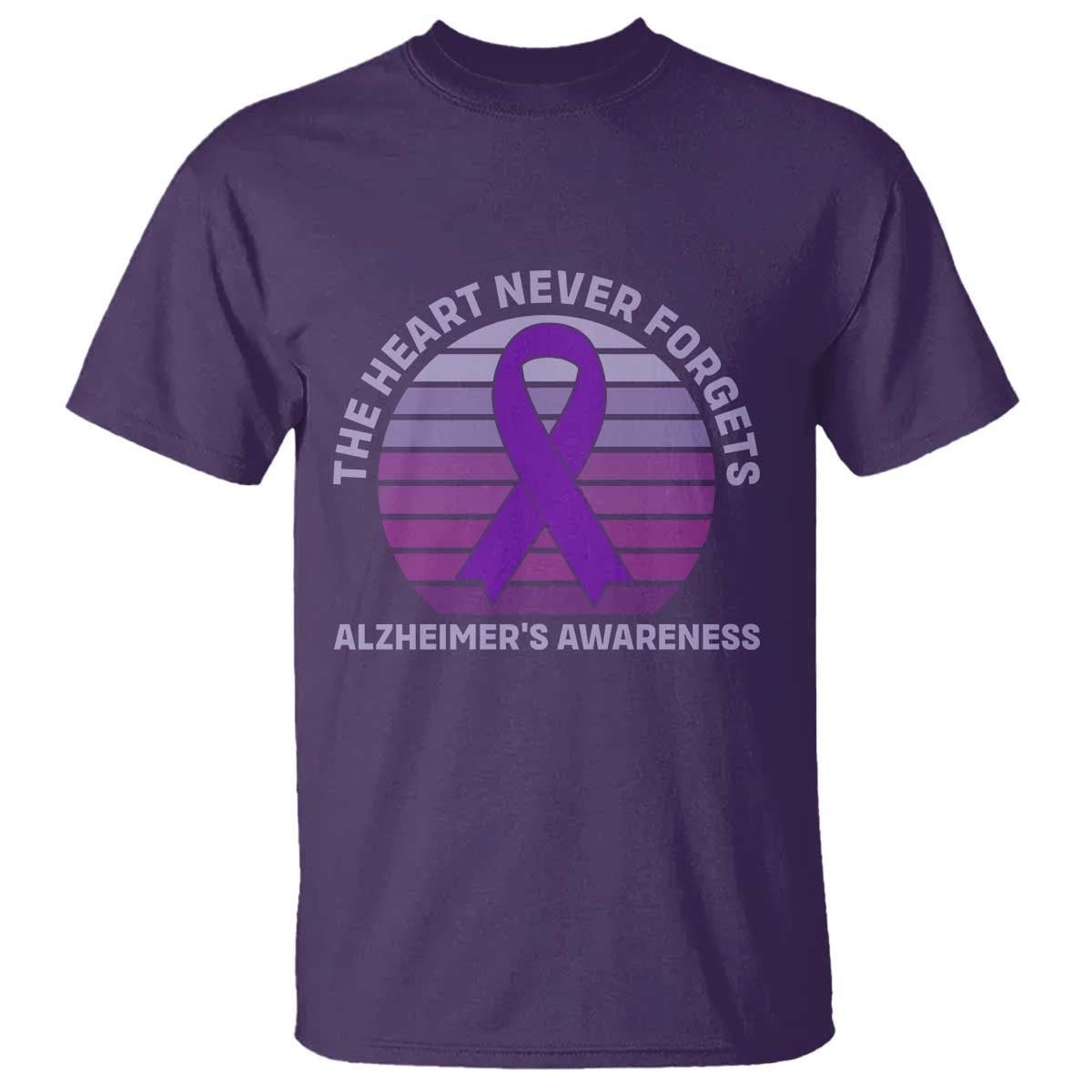 The Heart Never Forgets Alzheimers Support T Shirt Vintage Sunset Purple Ribbon Graphic TS12 Purple Print Your Wear