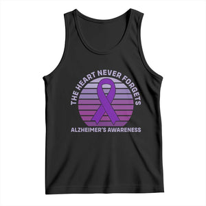 The Heart Never Forgets Alzheimers Support Tank Top Vintage Sunset Purple Ribbon Graphic
