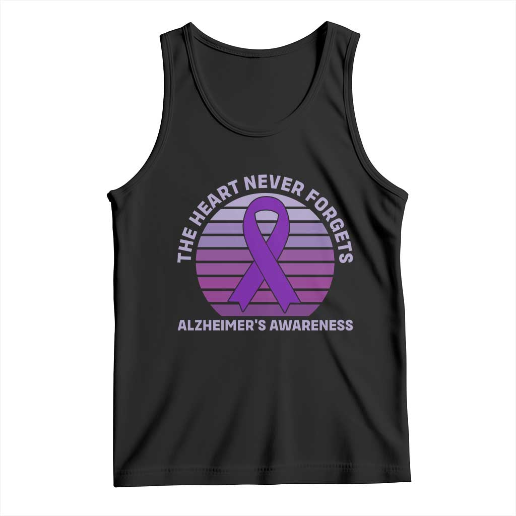 The Heart Never Forgets Alzheimers Support Tank Top Vintage Sunset Purple Ribbon Graphic TS12 Black Print Your Wear