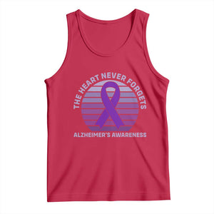 The Heart Never Forgets Alzheimers Support Tank Top Vintage Sunset Purple Ribbon Graphic