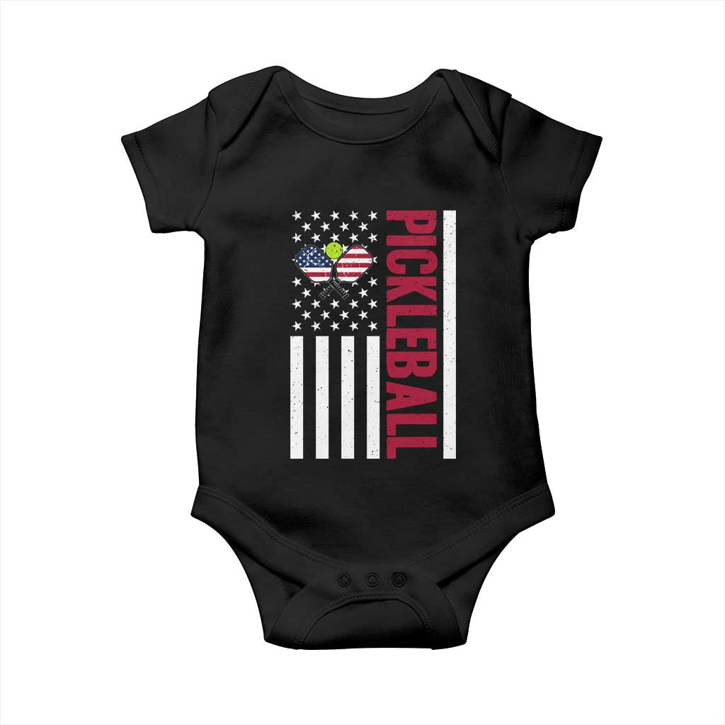 Pickleball Patriotic Baby Onesie American Flag Sport Gift TS12 Black Print Your Wear