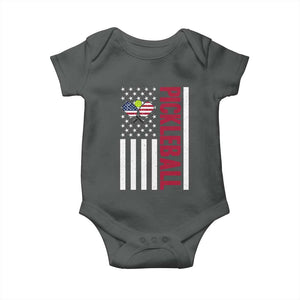 Pickleball Patriotic Baby Onesie American Flag Sport Gift TS12 Dark Heather Print Your Wear