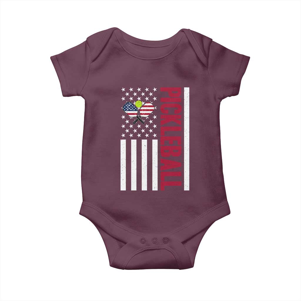 Pickleball Patriotic Baby Onesie American Flag Sport Gift TS12 Maroon Print Your Wear