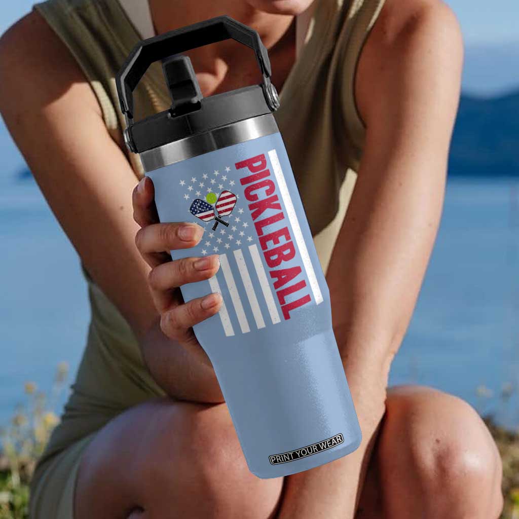 Pickleball Patriotic Flip Straw Tumbler American Flag Sport Gift TS12 One Size: 30 oz Light Blue Print Your Wear