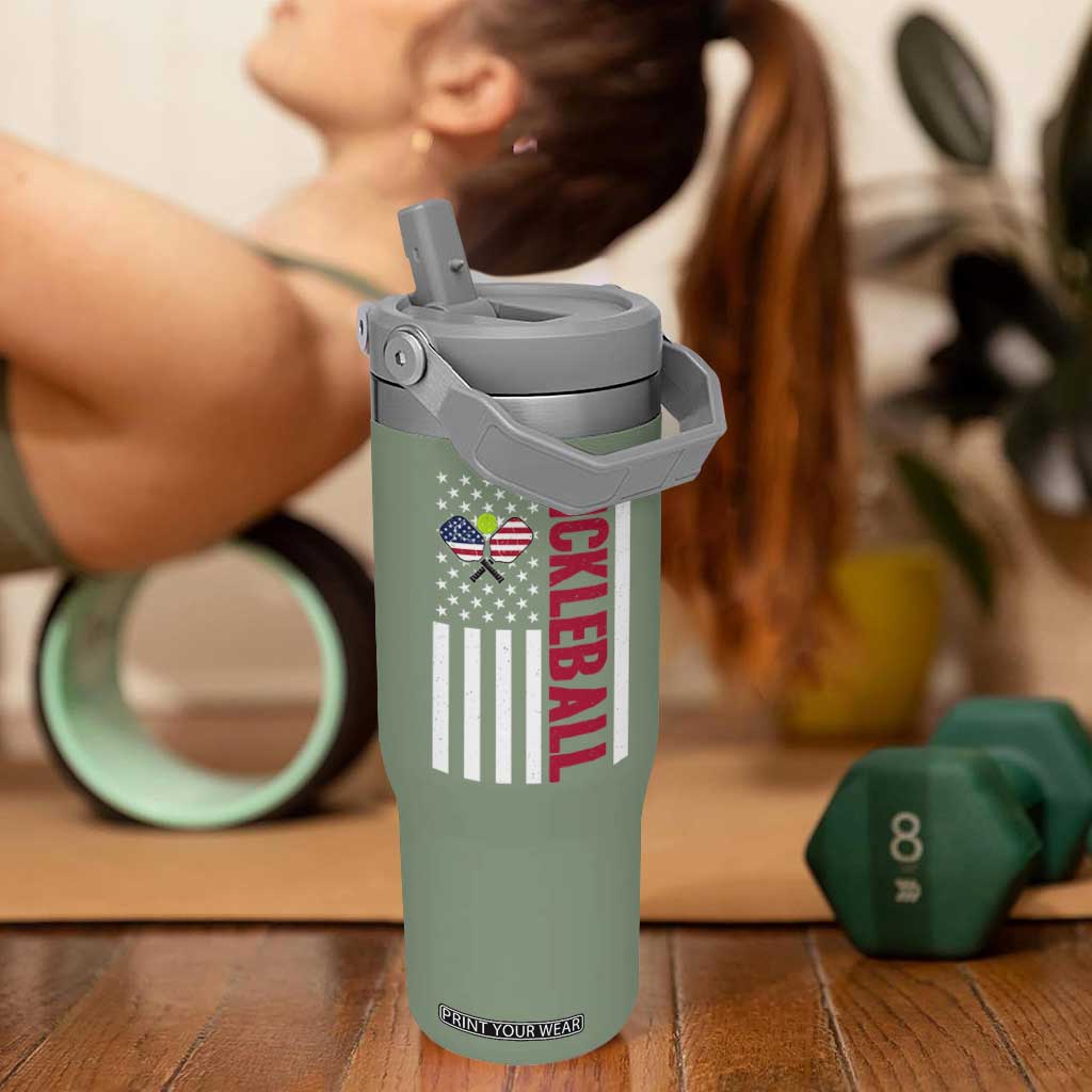 Pickleball Patriotic Flip Straw Tumbler American Flag Sport Gift TS12 One Size: 30 oz Moss Green Print Your Wear