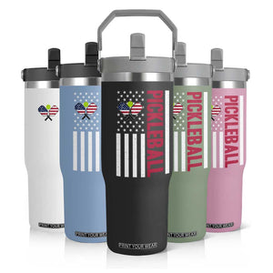 Pickleball Patriotic Flip Straw Tumbler American Flag Sport Gift TS12 Print Your Wear