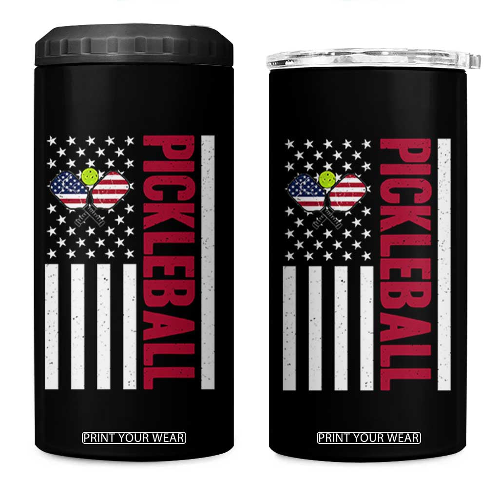 Pickleball Patriotic 4 in 1 Can Cooler Tumbler American Flag Sport Gift TS12 One Size: 16 oz Black Print Your Wear