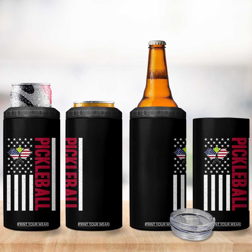 Pickleball Patriotic 4 in 1 Can Cooler Tumbler American Flag Sport Gift TS12 Print Your Wear