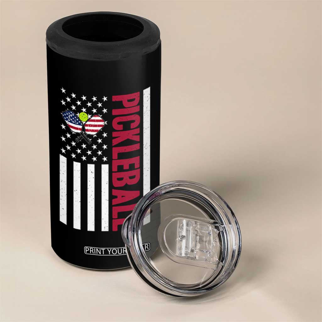 Pickleball Patriotic 4 in 1 Can Cooler Tumbler American Flag Sport Gift TS12 Print Your Wear